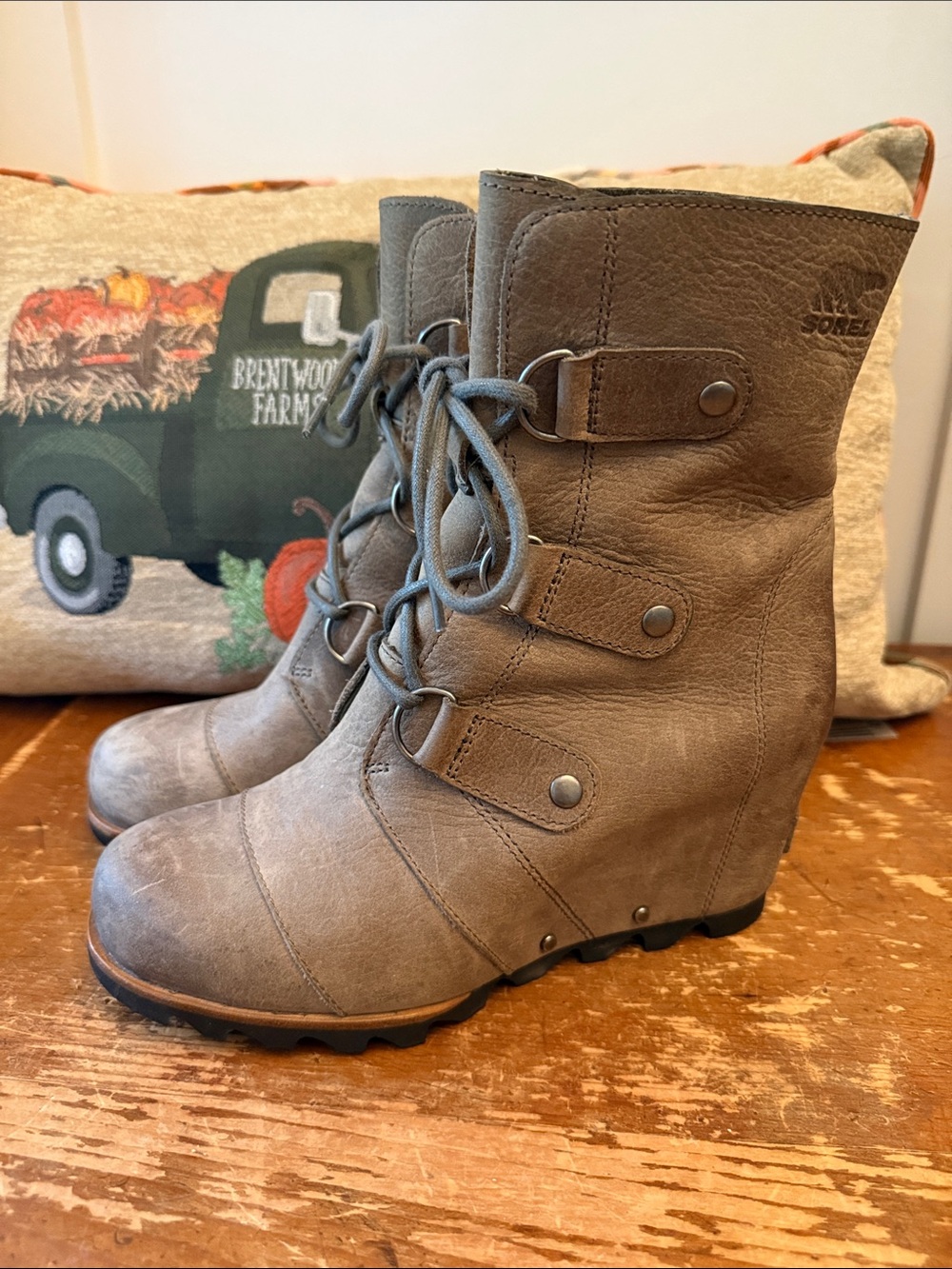 Sorel Gray Lace-Up Wedge Ankle Boots